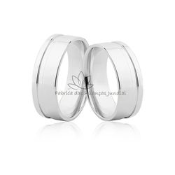Par De Alianças Retas Com Friso De Ouro Branco 10k - F-68-B-10K - Fabrica das Alianças Jundiai