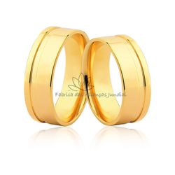 Par De Aliança Em Ouro 18k Com Friso Lateral - F-68 - Fabrica das Alianças Jundiai