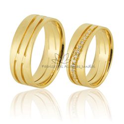 Aliança em Ouro 18 K com Diamantes - JN-312 - Fabrica das Alianças Jundiai