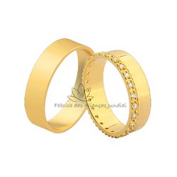 Aliança Em Ouro 18k Com Diamantes Na Lateral - JN-395 - Fabrica das Alianças Jundiai