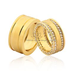 Aliança em Ouro 18K com Zircônias na Lateral - JN-441-Z - Fabrica das Alianças Jundiai