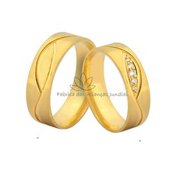 Par De Aliança Em Ouro 18k Com Diamantes Para Casamento - JN-383 - Fabrica das Alianças Jundiai