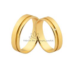 Aliança Em Ouro 18k Com Friso Lateral e Diamante - JE-547 - Fabrica das Alianças Jundiai