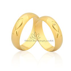 Aliança em Ouro 18k Personalizada com Peixinhos - JN-376 - Fabrica das Alianças Jundiai
