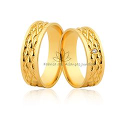 Aliança Em Ouro 18k Trabalhada Com Diamante - JN-505 - Fabrica das Alianças Jundiai