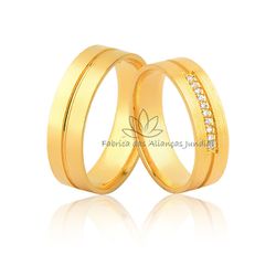 Aliança Para Noivado e Casamento Em Ouro 18k Com Diamantes - JN-488 - Fabrica das Alianças Jundiai