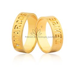Alianças Em Ouro 18k Personalizada Com Nomes - JN-504 - Fabrica das Alianças Jundiai