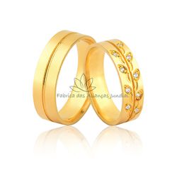 Linda Aliança Em Ouro 18k Com Diamantes - JN-484 - Fabrica das Alianças Jundiai
