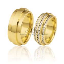 Lindo Par de Alianças em Ouro 18K com Diamantes - JR-22 - Fabrica das Alianças Jundiai