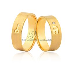 Par De Alianças Em Ouro 18k Personalizada Cadeado e Chave - JN-502 - Fabrica das Alianças Jundiai