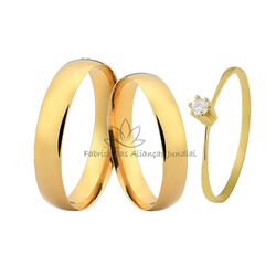Aliança em Ouro 18k com Solitário - MM-121-S-04 - Fabrica das Alianças Jundiai