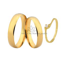Alianças com Solitário para Noivado em Ouro 18K - MM-121-S-08 - Fabrica das Alianças Jundiai