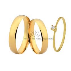 Lindas Alianças com anel Solitário em Promoção - MM-121-S-05 - Fabrica das Alianças Jundiai