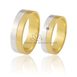 Aliança em Ouro com Diamante 18K 2 Cores - E-60-B - Fabrica das Alianças Jundiai