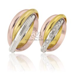 Alianças Cartier 3 Cores com Diamantes - K-48 - Fabrica das Alianças Jundiai