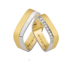 Alianças de Ouro Amarelo e Branco 18k Quadrada - K-47 - Fabrica das Alianças Jundiai