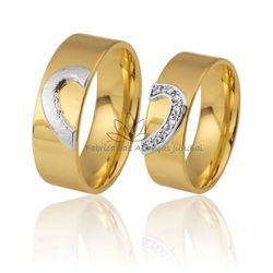 Alianças em Ouro 18K com Coração e Diamantes - CB-77 - Fabrica das Alianças Jundiai