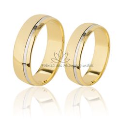 Linda Aliança em Ouro 18K com Filete em Ouro Branco - FF-58 - Fabrica das Alianças Jundiai