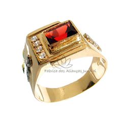 Anel De Formatura Em Bombeiro De Ouro 18k Com Pedra Natural - F-12-N - Fabrica das Alianças Jundiai