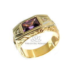 Anel De Formatura Em Geografia De Ouro 18k Com Pedra Natural - F-08-N - Fabrica das Alianças Jundiai