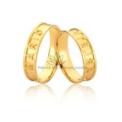 Alianças Delicadas Personalizadas com Nome em Ouro 18K - JE-614 - Fabrica das Alianças Jundiai
