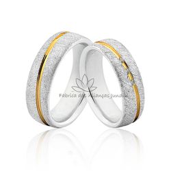 Aliança Em Prata Com Banho De Ouro e Zircônias - AG-514 - Fabrica das Alianças Jundiai
