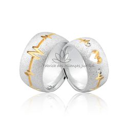 Alianças Em Prata Batimentos Cardíacos Com Banho - AG-4007 - Fabrica das Alianças Jundiai