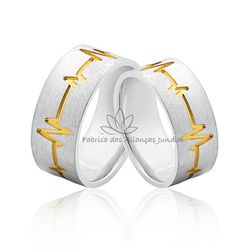 Alianças Em Prata Batimentos Cardíacos Com Banho De Ouro - AG-501 - Fabrica das Alianças Jundiai