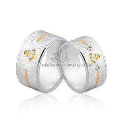 Alianças Em Prata Com Desenho De Âncora Com Banho De Ouro - AG-4006 - Fabrica das Alianças Jundiai