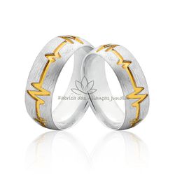 Par De Aliança Em Prata Batimentos Cardíacos Com Banho De Ouro - AG-513 - Fabrica das Alianças Jundiai