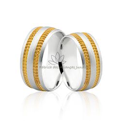 Par De Alianças Abauladas Em Prata Friso Com Banho De Ouro - AG-531 - Fabrica das Alianças Jundiai