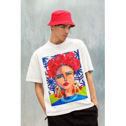 Camiseta Unissex Oversized em Algodão Estampa Frida Kahlo Branca - F Brazil Store