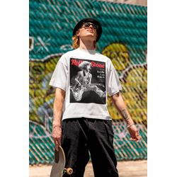 Camiseta Unissex Oversized Em Algodão Estampa Rock Branca - F Brazil Store