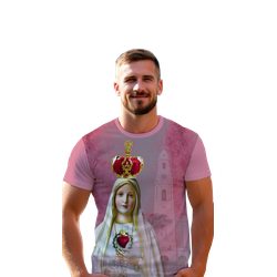Camiseta Nossa Senhora de Fátima. GCA1347 Rosa Chiclete - GCA1347 - Face de Cristo | Moda Cristã