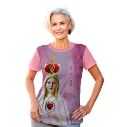 Baby Look-Nossa Senhora de Fátima.BLP1347 Rosa Chiclete - BLP1347 - Face de Cristo | Moda Cristã