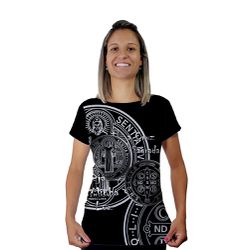 Baby Look-Medalha São Bento.BLA022 - BLA022 - Face de Cristo | Moda Cristã