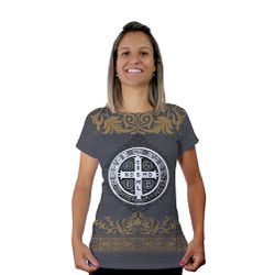 Baby Look-Medalha São Bento.BLA095 - BLA095 - Face de Cristo | Moda Cristã