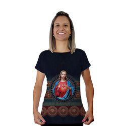 Baby Look-Sagrado Coração de Jesus.BLA170 - BLA170 - Face de Cristo | Moda Cristã