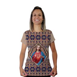 Baby Look-Sagrado Coração de Jesus.BLA230 - BLA230 - Face de Cristo | Moda Cristã