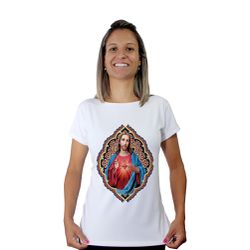 Baby Look-Sagrado Coração de Jesus.BLA232 - BLA232 - Face de Cristo | Moda Cristã