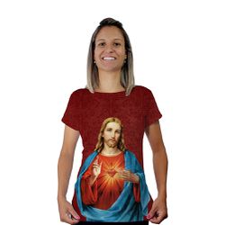 Baby Look-Sagrado Coração de Jesus.BLA418 - BLA418 - Face de Cristo | Moda Cristã
