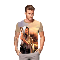 Camiseta Bom Pastor. GCA1356 Bege - GCA1356 - Face de Cristo | Moda Cristã