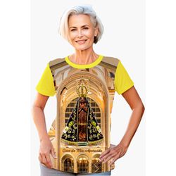 Camiseta Baby Look Basilica N Sª Aparecida Amarela Lançamento Amarela - BLP1367 - Face de Cristo | Moda Cristã
