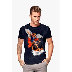 Camiseta Unissex São Miguel Arcanjo Azul Marinho GCA1392 - GCA1392 - Face de Cristo | Moda Cristã