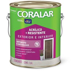 TINTA ACRIL CORALAR RESIST 3,6 LT BRANCO - FEDERZONI CASA & CONSTRUÇÃO