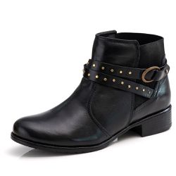 Bota Feminina de Couro Cano Curto Legitimo Preta -... - Felice Calçados