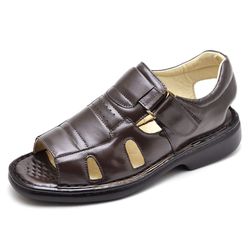 Sandália Masculina de Couro Legitimo Café - CR3600... - Felice Calçados