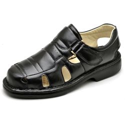 Sandália Masculina de Couro Legitimo Preto - CR360... - Felice Calçados