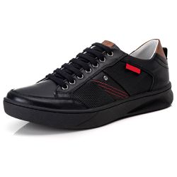 Sapatênis Masculino em Couro Legitimo Preto - R302... - Felice Calçados