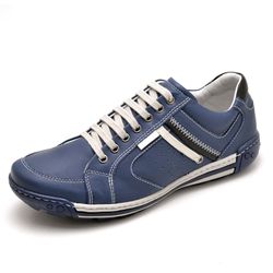 Sapatênis Masculino em Couro Legitimo Azul - R3007... - Felice Calçados